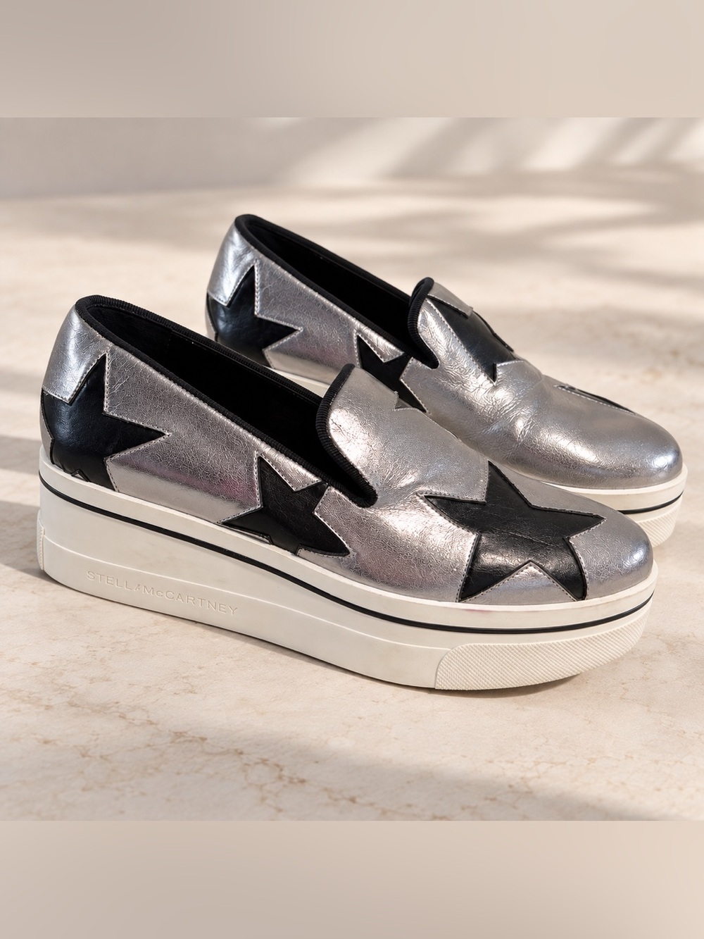 Stella McCartney Binx Star Platform Slip-On Sneakers Silver Black 37